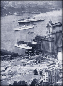 Aerial view of Battery Park and the Financial District in Lower Manhattan, New York City, in the early 1920s.